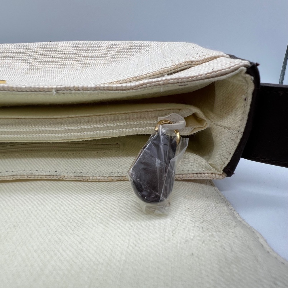 Etienne Aigner Shoulder Bag Small Cream Brown Woven Leather Turn-Lock VTG 80s - Picture 8 of 14